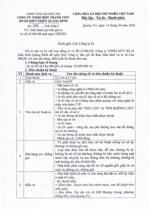 Mời tham gia báo giá in vé số biết kết quả ngay (BKQN)